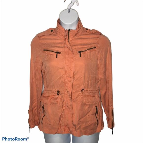 Max Jeans Salmon Pink Utility Jacket Small Boyfriend Military Zip Pocket Retro - Picture 7 of 16